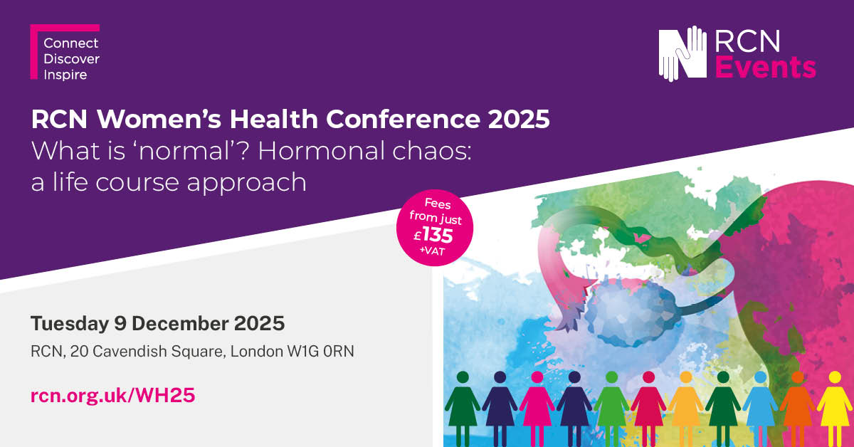 RCN Women’s Health Conference 2025 promotional banner featuring abstract human figures and event details.