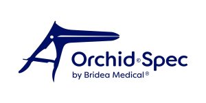 Logo featuring a blue vaginal speculum illustration alongside the text Orchid Spec by Bridea Medical.