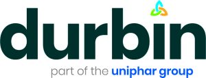 Durbin logo featuring a colorful triangular icon above the letter i and the tagline part of the uniphar group underneath.