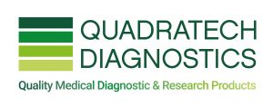 The QuadraTech Diagnostics logo features green bars above the tagline Quality Medical Diagnostic & Research Products.