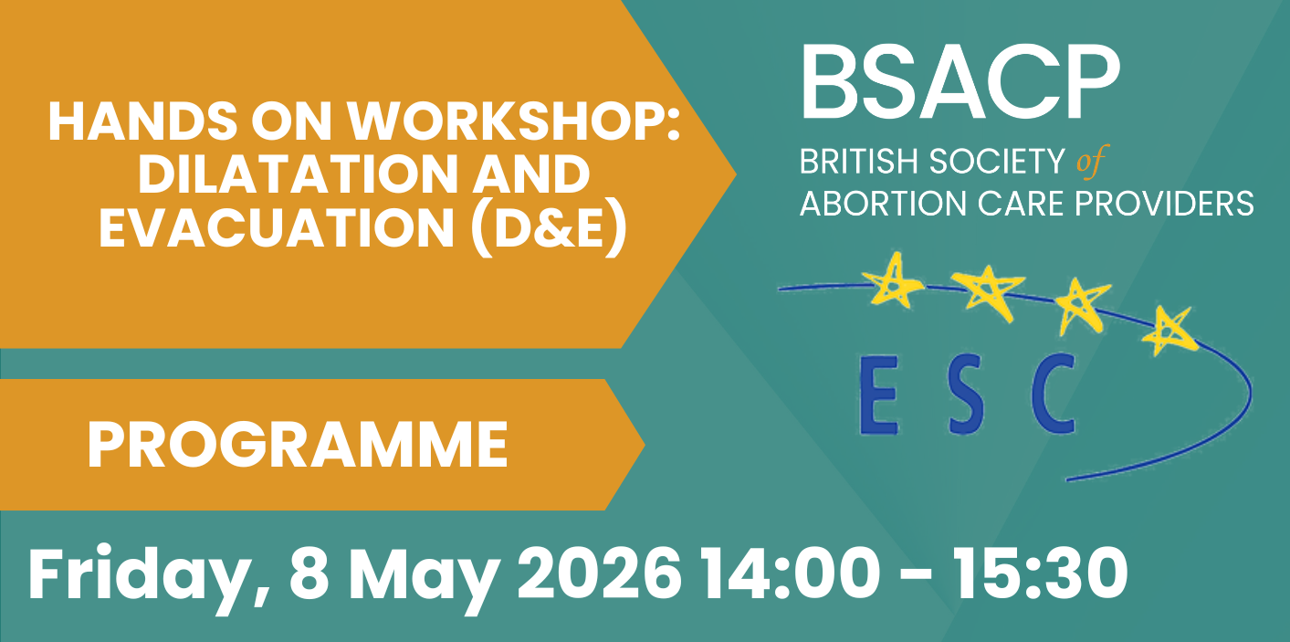 A schedule showing speakers’ photos and session details for a D&E workshop by BSACP and ESC on 8 May 2026.