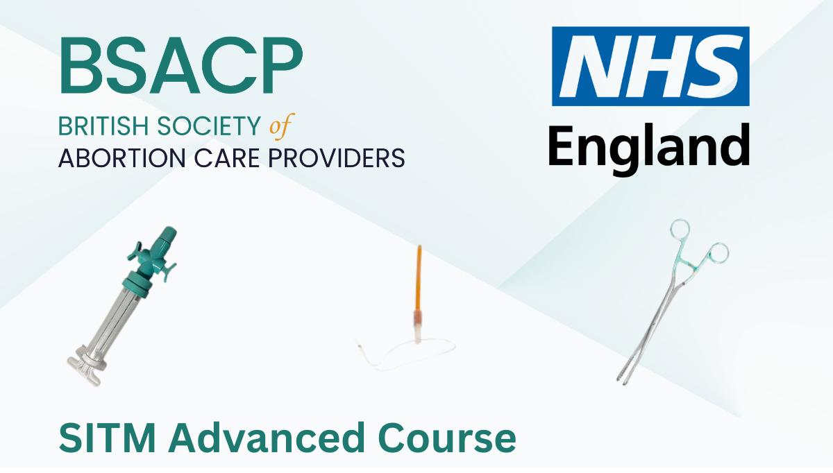 BSACP and NHS logos appear alongside surgical instruments, SITM Advanced Course information, and illustrated icons representing education.